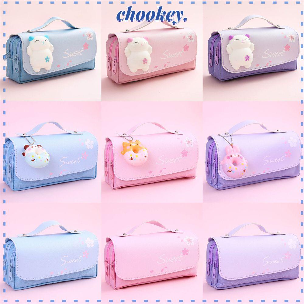 CHOOKEY Túi Đựng Bút Cầm Tay Thiết Kế Hai Ngăn Cỡ Lớn Tiện Dụng Cho Nữ