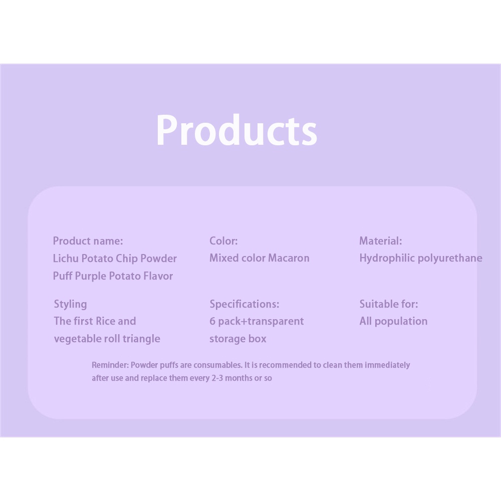 Lishu Potato Chips Powder Puff Air Cushion Puff Purple Sweet Potato Flavour Đệm khí Egg Yolk Pie Powder Puff Foundation Mút trang điểm Mút xốp heby1