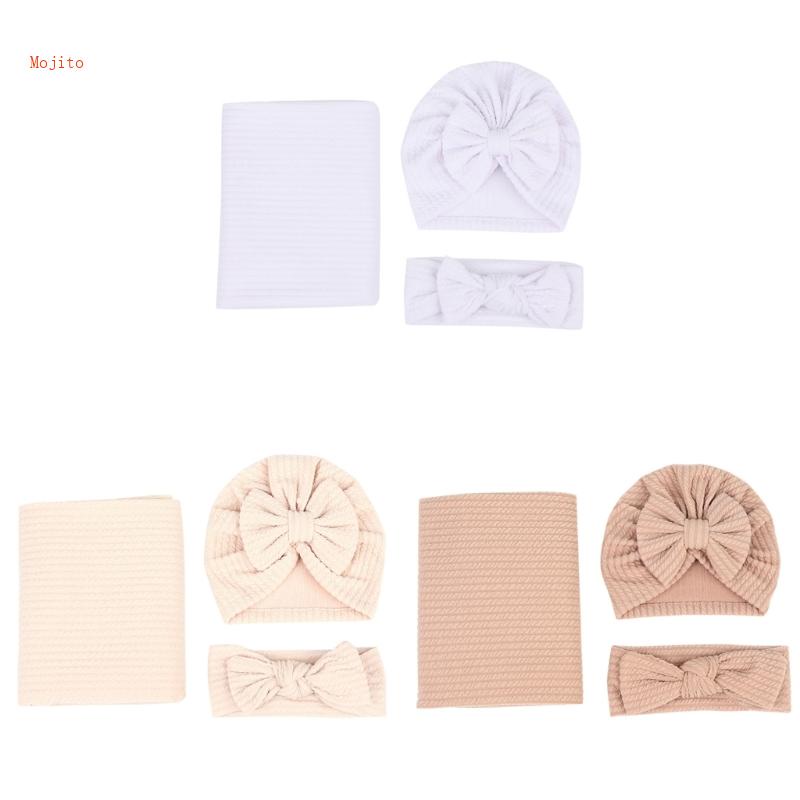 Set 3 Món Chăn Quấn Và Mũ Beanie Đàn Hồi Thoải Mái Cho Bé Sơ Sinh