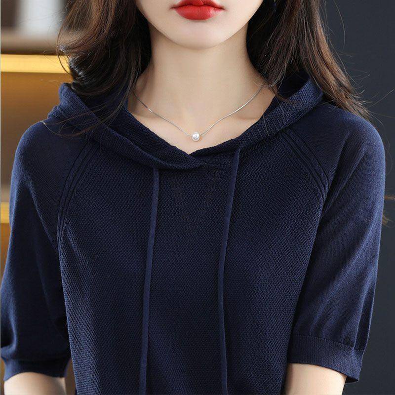 Áo Hoodie Dệt Kim Tay Lửng Phong Cách Hàn Quốc Thời Trang Mùa Hè 2023 Mới