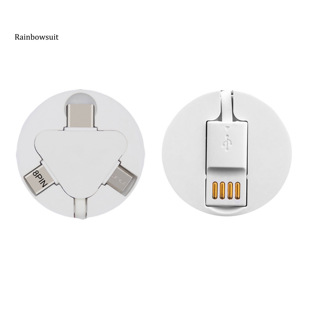 Dây Cáp Sạc Nhanh Micro USB Type-C 8-pin 3 Trong 1 Kích Thước Nhỏ Gọn Dành Cho Android