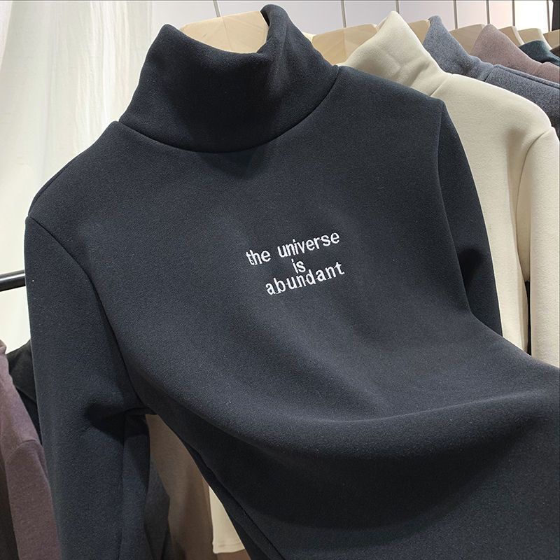 Áo Thun Nữ Tay Dài Cổ Cao Vải Nhung Ấm Áp