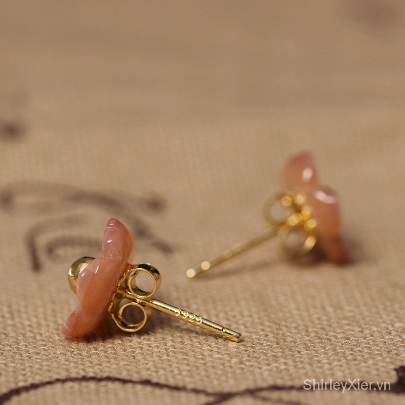 《Tam sinh tam thế thập lý đào hoa》Tương tự Bông Tai Mạ Bạc 925 Hình Hoa làm từ vỏ sò Hoa làm từ vỏ sò Đơn giản và thời trang Nhỏ tươi mát