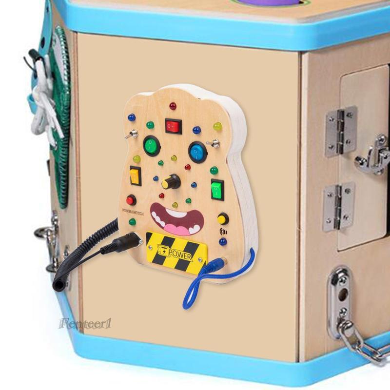 Bảng Công Tắc Đèn LED Bận Rộn Bằng Gỗ Có Nút Công Tắc Cảm Biến Cho Trẻ Mẫu Giáo