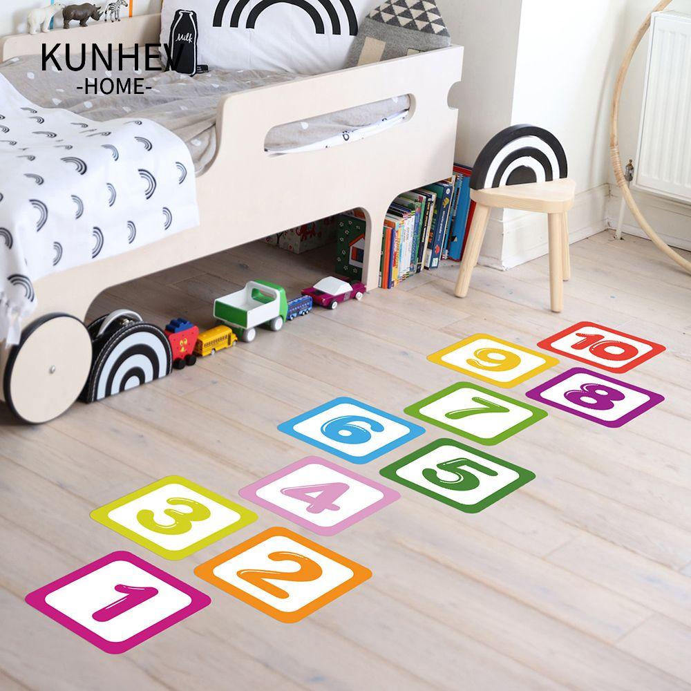 KUNHEV Đề Can Dán Tường Họa Tiết Hoạt Hình Trò Chơi Hopscotch Có Thể Tháo Gỡ Trang Trí Nhà Cửa