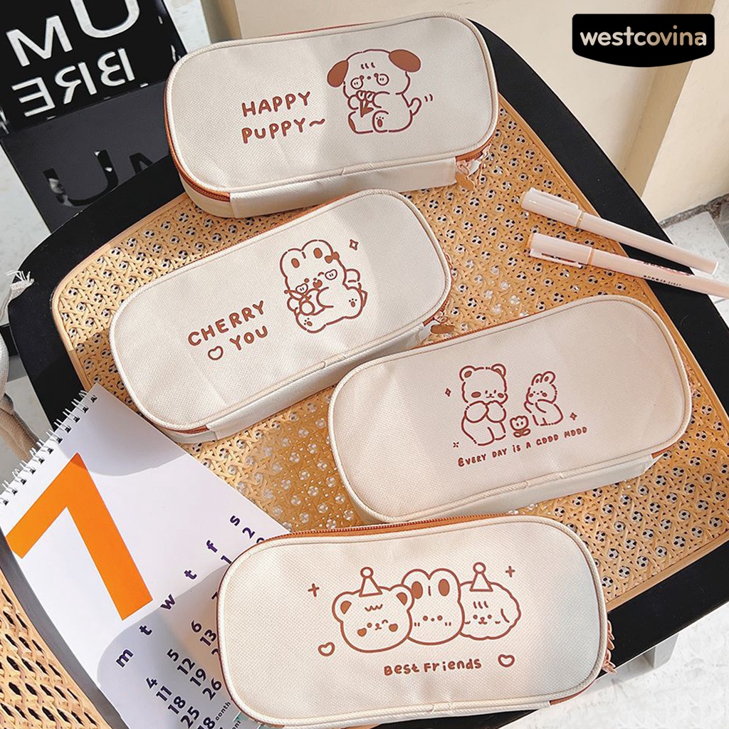[WSTN]✎Túi Đựng Bút Dạng Lưới In Họa Tiết Gấu Hoạt Hình Dễ Thương