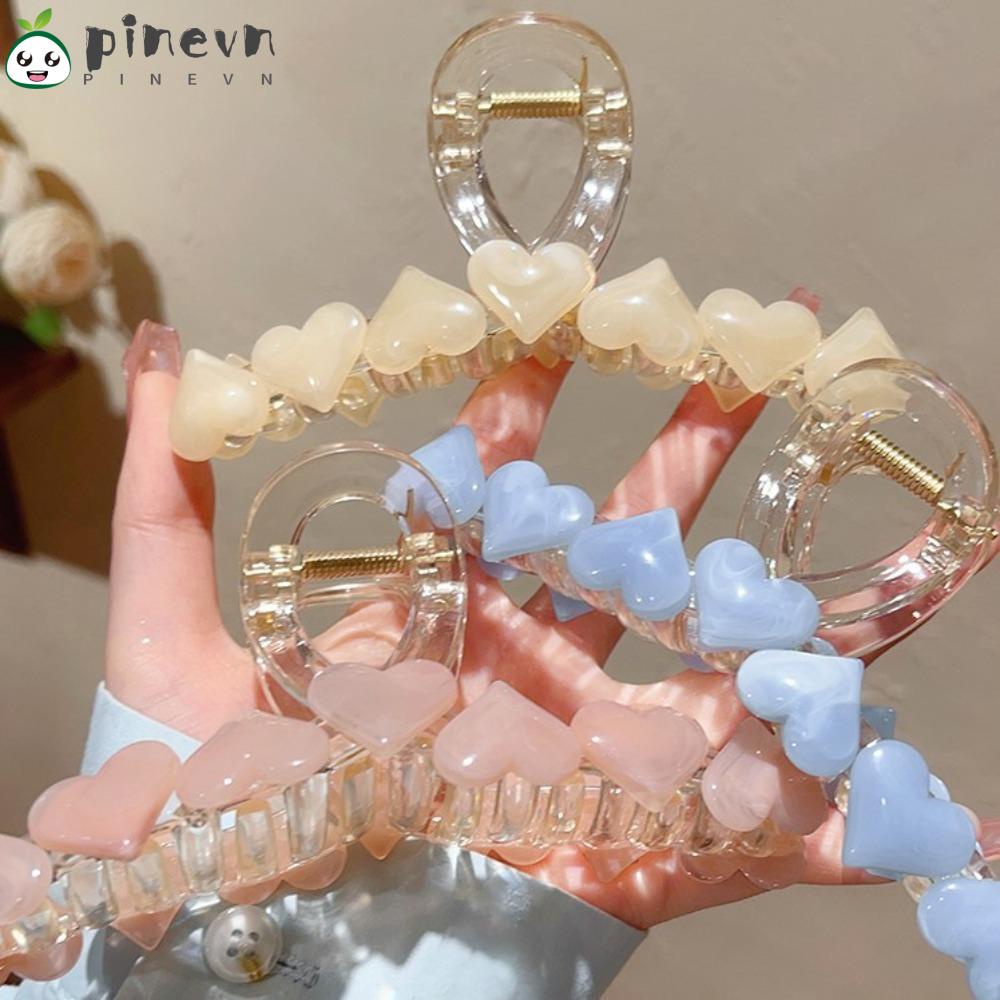 PINEVN Kẹp Tóc Đuôi Ngựa Bằng Acrylic Trong Suốt Hình Trái Tim Siêu Nhẹ Thời Trang Mùa Hè