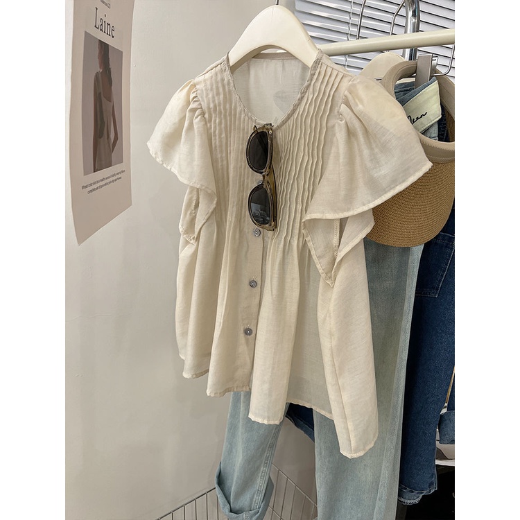 Áo Sơ Mi Chiffon Tay Phồng Xếp Ly Dáng Rộng Phong Cách Pháp Thời Trang Mùa Hè Mới Cho Nữ