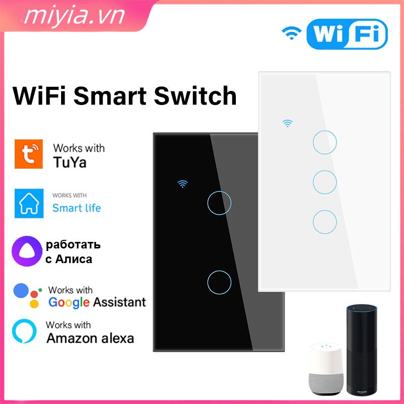 Aubess 1/2/3/4 Gang Tuya Wifi Công Tắc Cảm Ứng Thông Minh Đèn Tường Nút 120*72Mm Dây Trung Tính Cho Alexa Và Trợ Lý Google Home Miyia