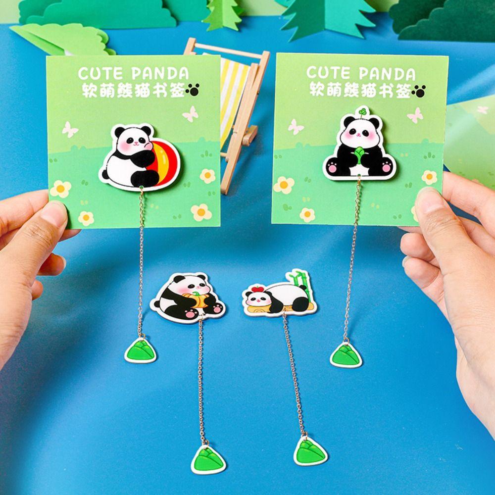 PEWANY Bộ 3 Thẻ Đánh Dấu Trang Sách Hình Gấu Trúc Phối Tua Rua Kiểu Trung Hoa Dễ Thương