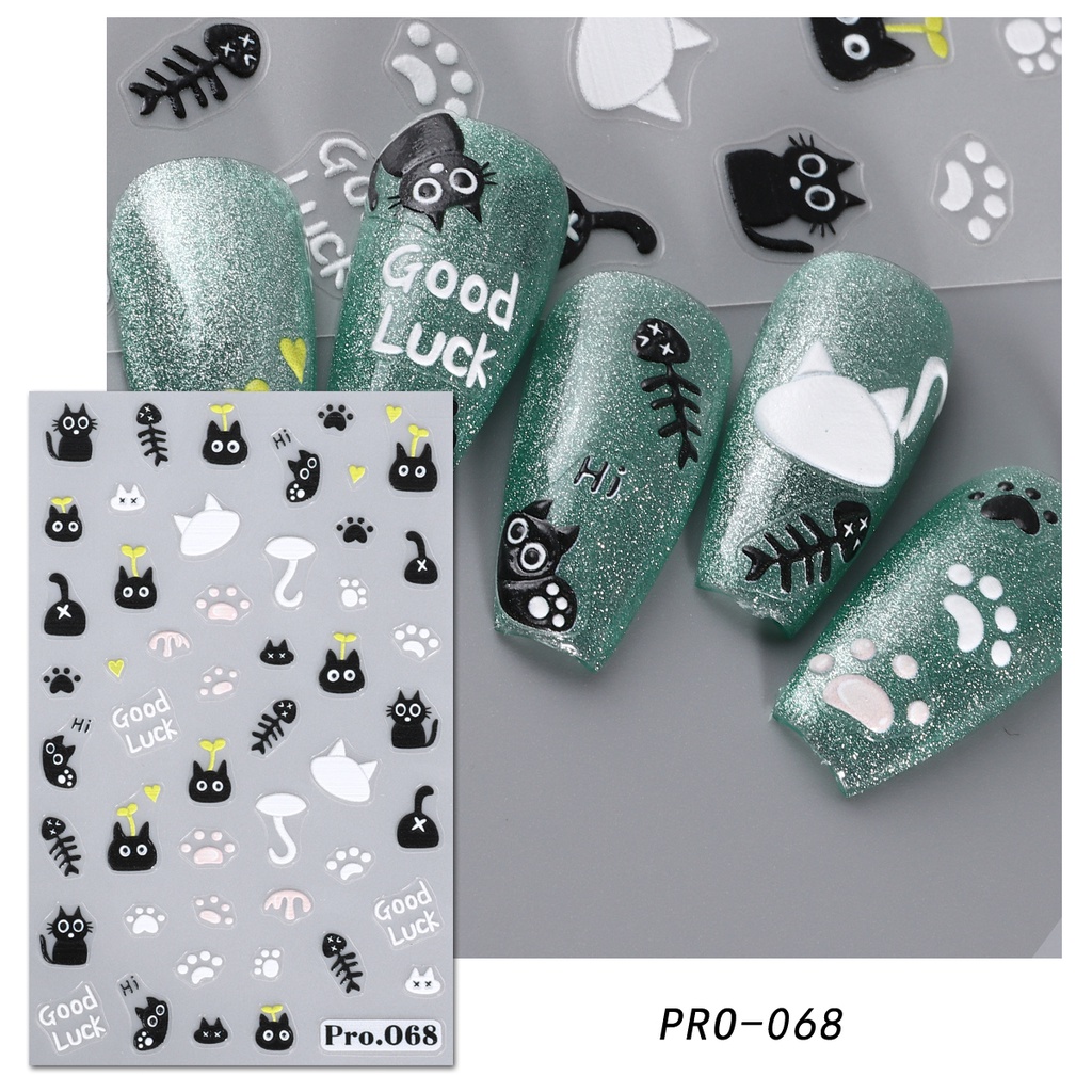 Miếng Dán Trang Trí Móng Tay Họa Tiết Hoạt Hình Gấu / Mèo Graffiti Dễ Thương Cho Bé