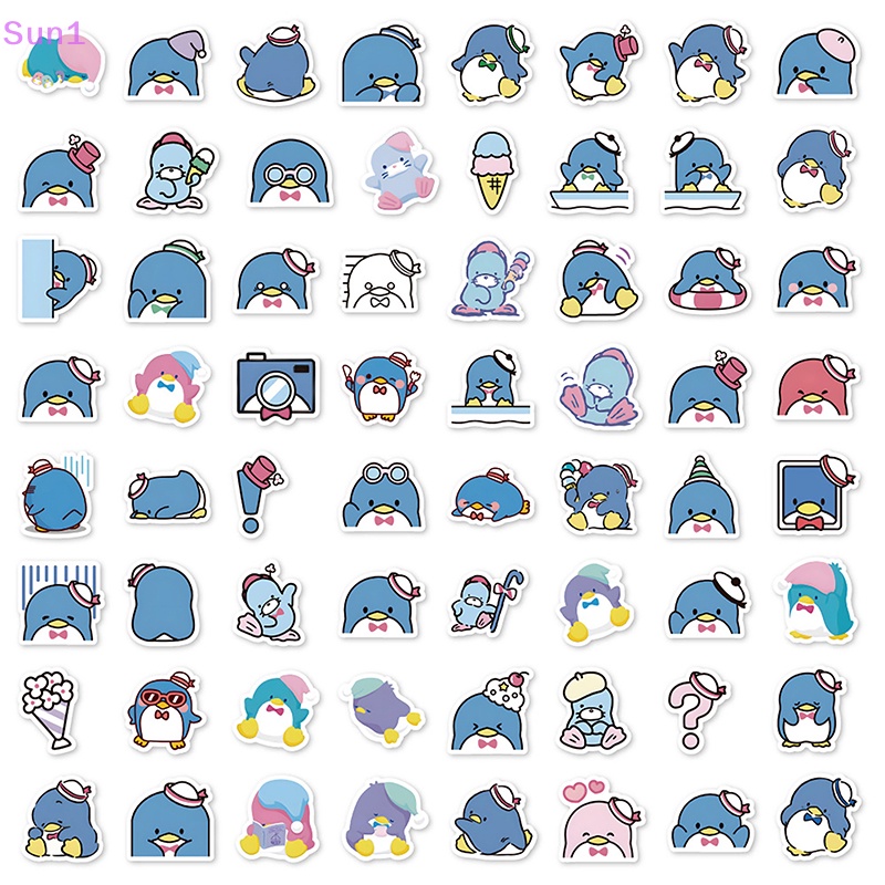 Set 64 Miếng Dán Họa Tiết Chim Cánh Cụt Hoạt Hình Chống Nước Trang Trí Laptop / Điện Thoại / Vali / Xe Đạp