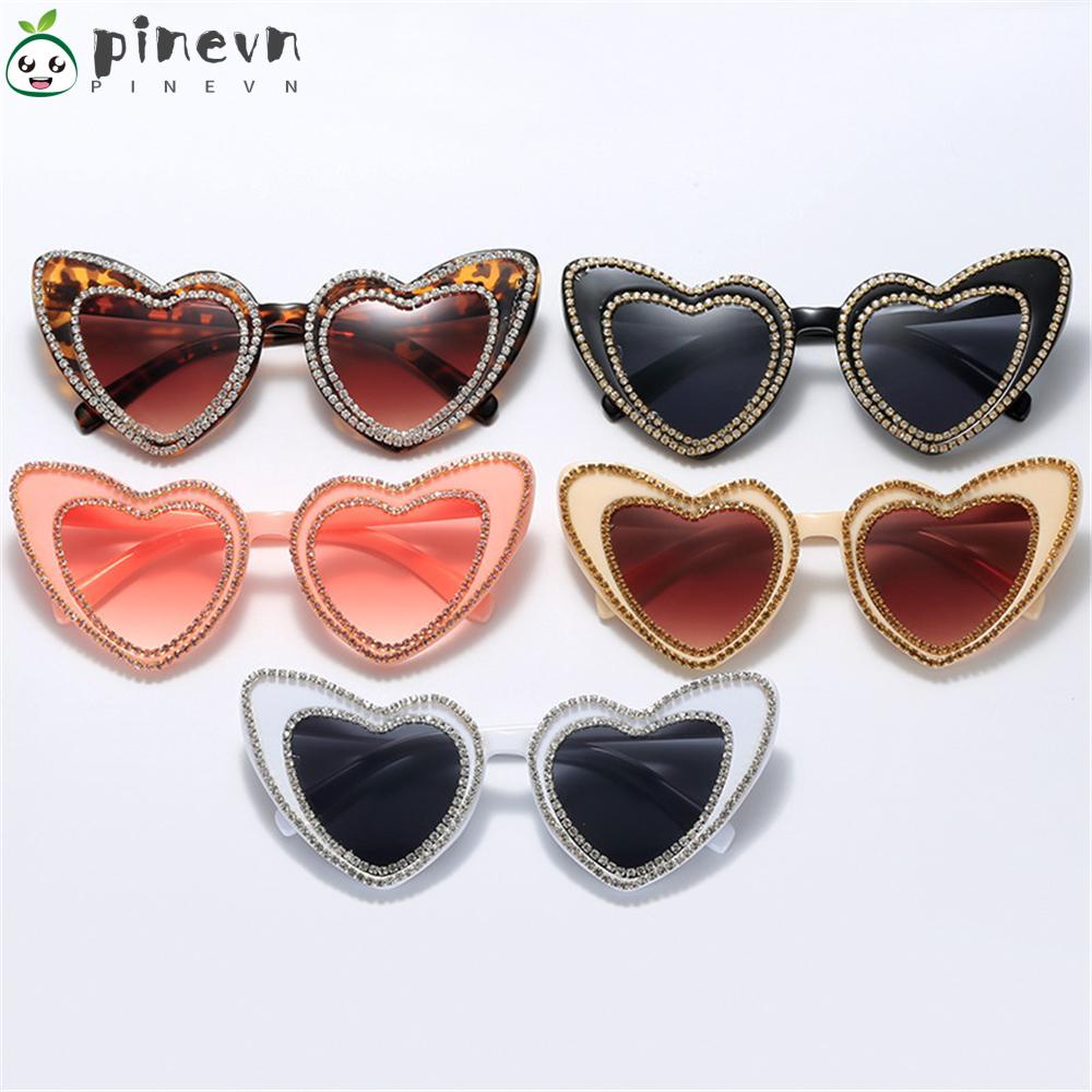 PINEVN Kính Mát Hình Trái Tim Lấp Lánh Phong Cách Hip Hop Cho Nữ