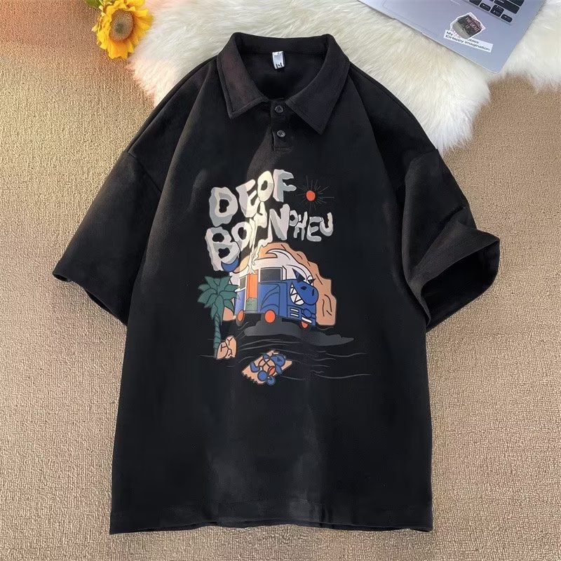 Bộ Áo Thun polo Tay Ngắn Phối Quần Short Da Lộn Thời Trang Đường Phố Mỹ Chất Lượng Cao Cho Nam