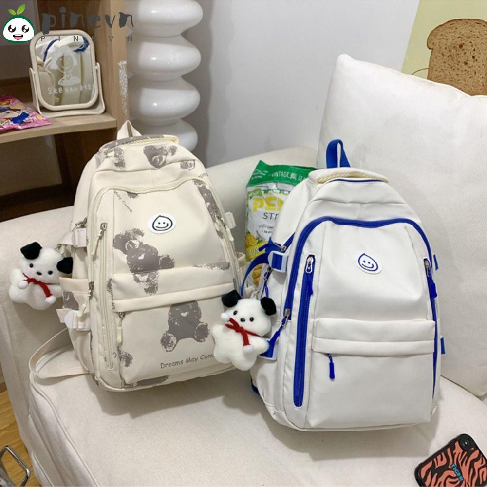 PINEVN Ba Lô Đi Học / Du Lịch Nhiều Túi Sức Chứa Lớn Màu Trơn Trọng Lượng Nhẹ Thời Trang