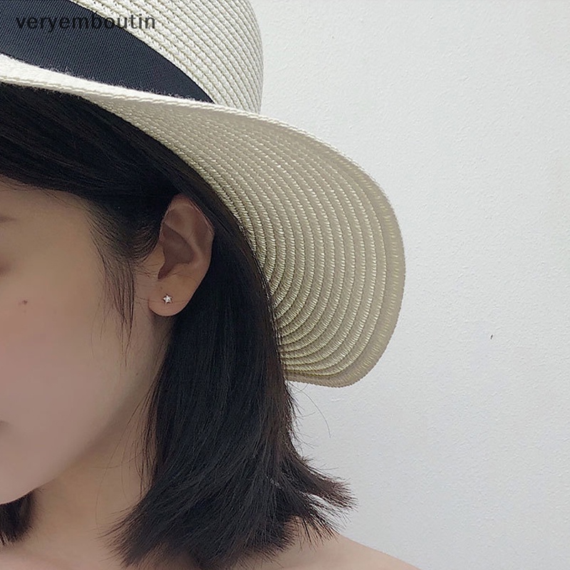 Bông Tai Mạ Bạc 925 Đính Đá Zircon Hình Ngôi Sao Nhỏ Màu Đen Thời Trang Cho Nữ