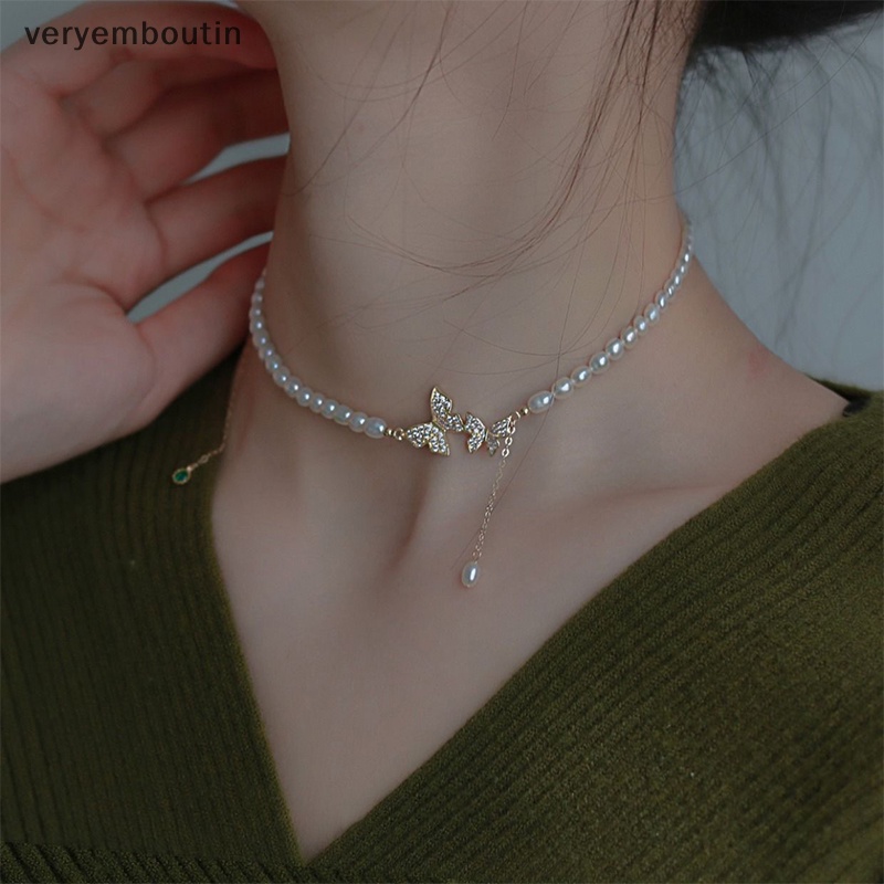 Vòng Cổ Choker Mặt Bướm Đính Ngọc Trai Zircon Lấp Lánh Thời Trang Có Thể Điều Chỉnh Cho Nữ