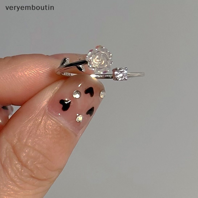 Nhẫn Hở Hình Hoa Hồng Đen Đính Đá Zircon Có Thể Điều Chỉnh Kích Cỡ Phong Cách Hàn Quốc Cho Nữ