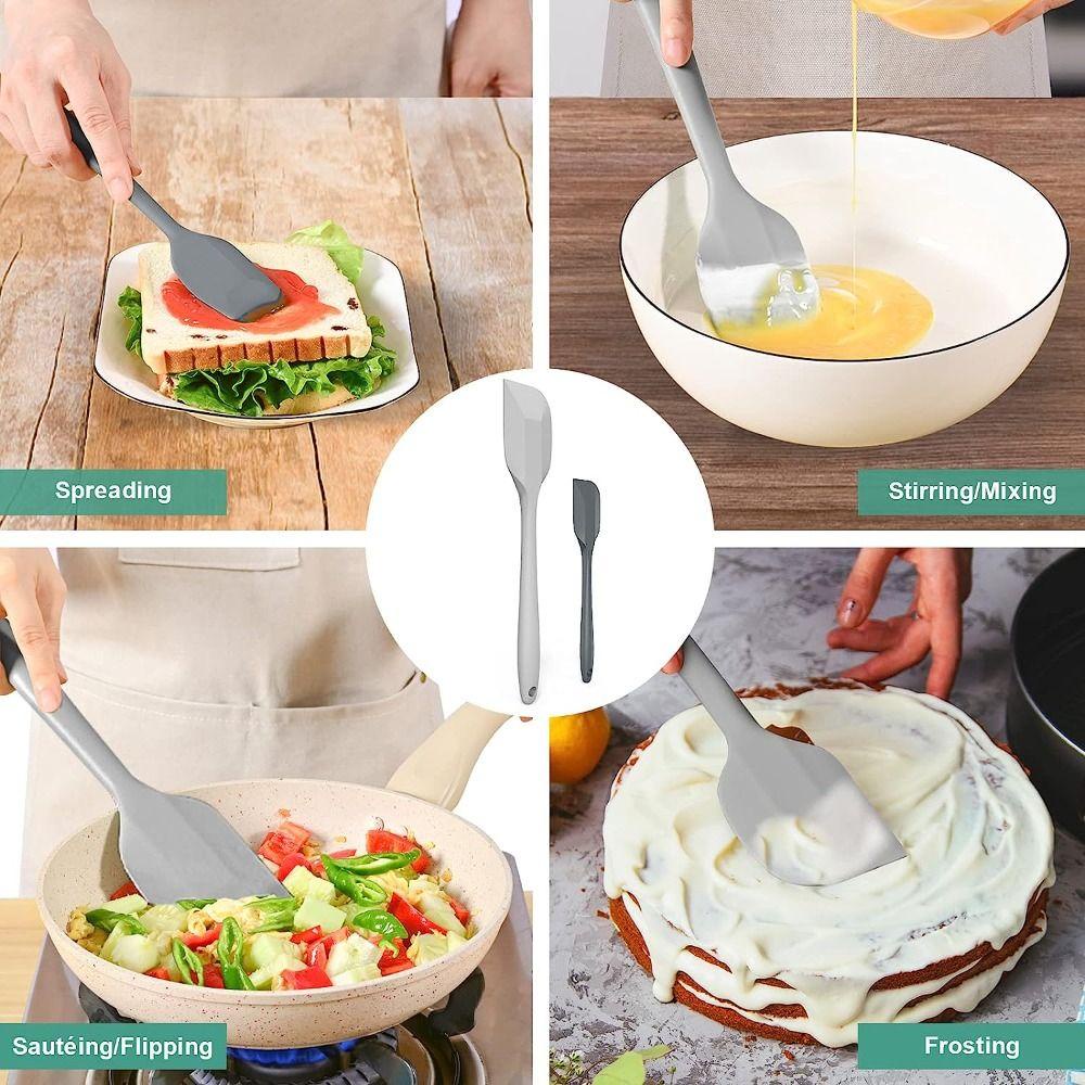 Bộ 4 Muỗng silicone Cách Nhiệt + 2 Cây Vét Cỡ Lớn + 2 Cao Su Màu Đen / Xám Tiện Dụng Cho Nhà Bếp
