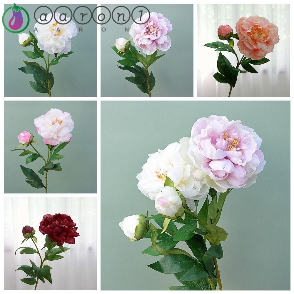AARON1 Bó Hoa Mẫu Đơn Giả 2 Bông 2 Đầu Bằng Lụa Làm Bằng Tay Trang Trí Nhà Cửa Dịp Giáng Sinh