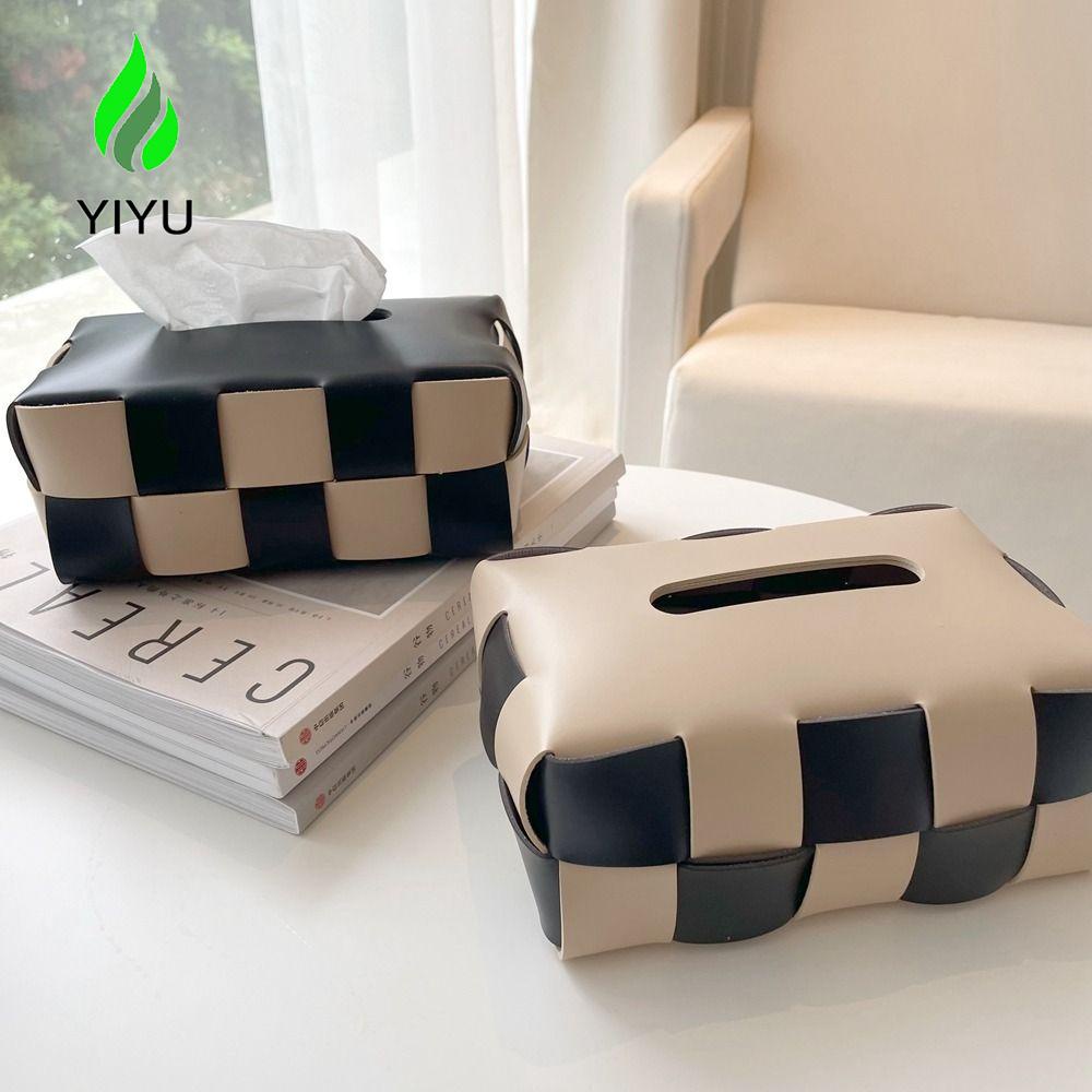 YIYU Hộp Đựng Khăn Giấy Dệt Bằng Da PU Màu Trắng Đen Thời Trang Cho Phòng Khách