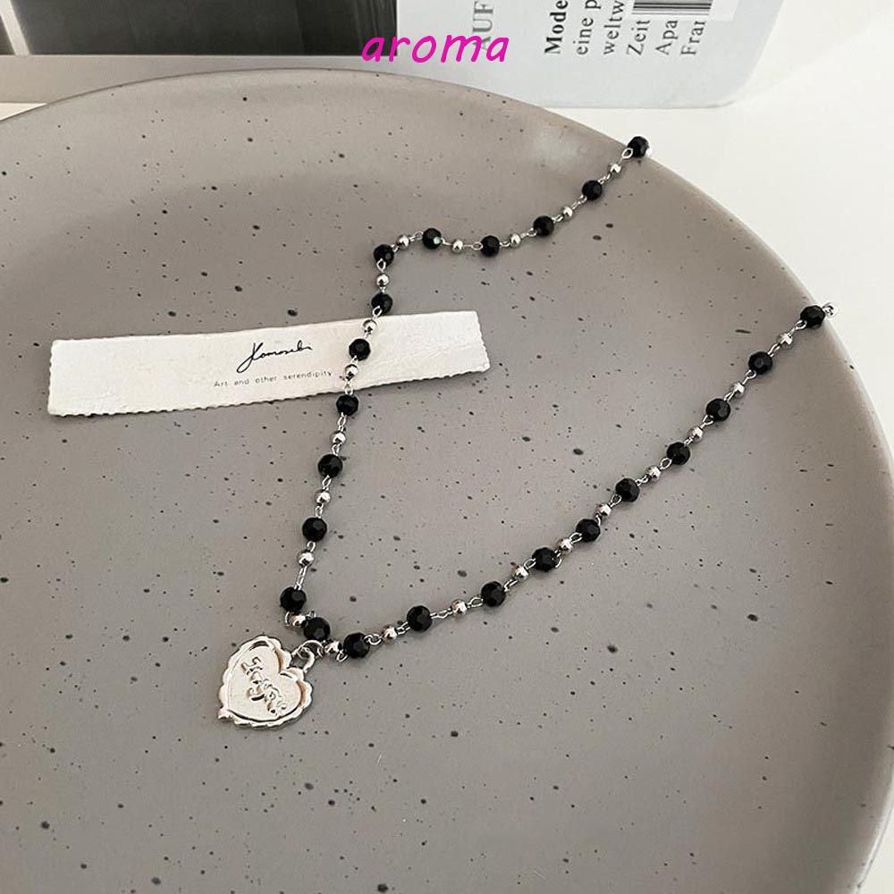 AROMA Dây Chuyền Mặt Trái Tim Khắc Chữ Phong Cách Hàn Quốc Ngọt Ngào Cho Nữ