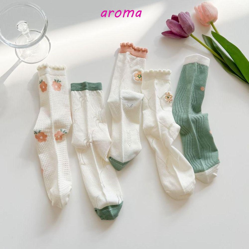 AROMA Vớ Cotton Lưới Thoáng Khí Họa Tiết Dễ Thương Thời Trang Harajuku Cho Nữ