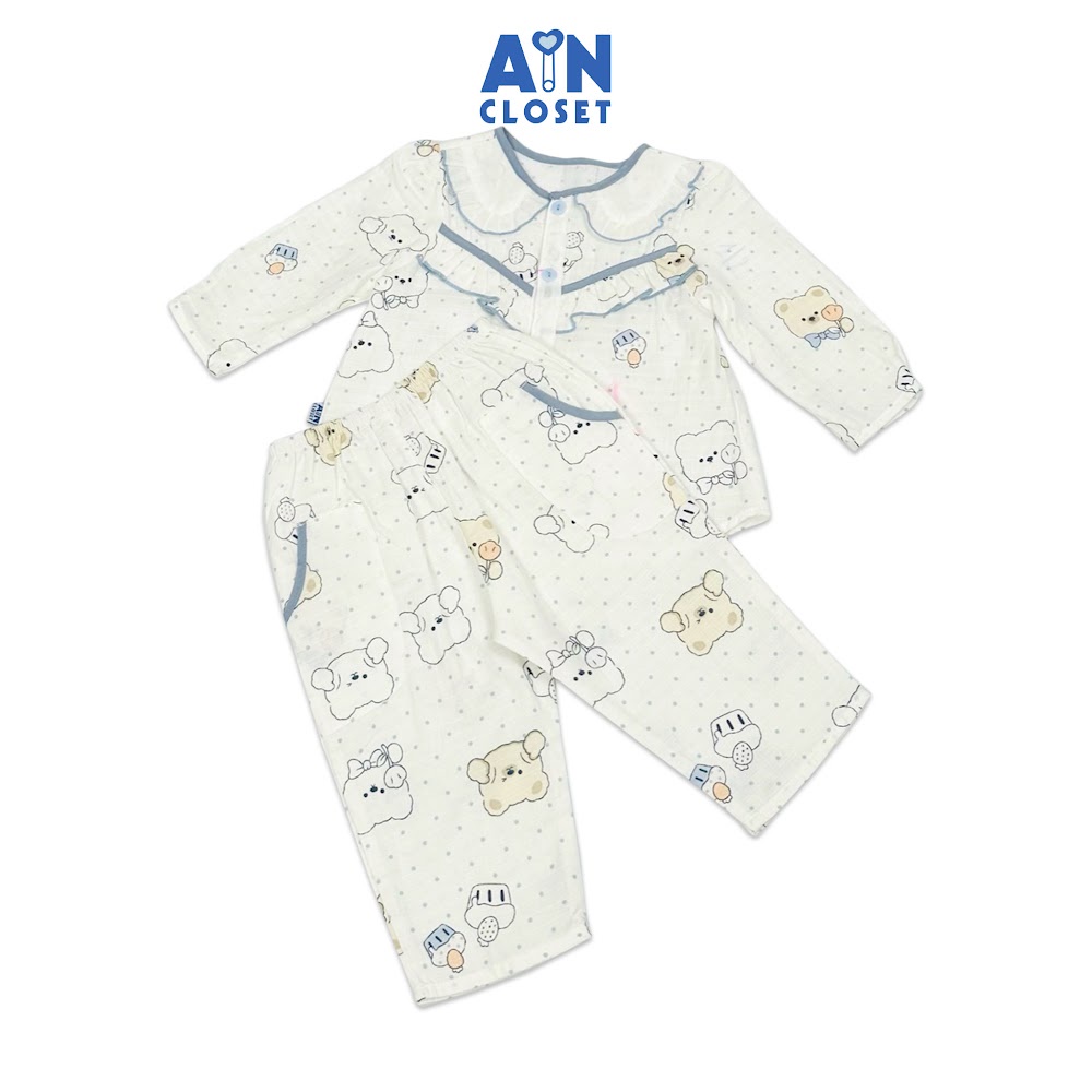 Bộ quần áo Dài bé gái họa tiết Gấu Trắng Cupcake xô sợi tre - AICDBGPBK235 - AIN Closet