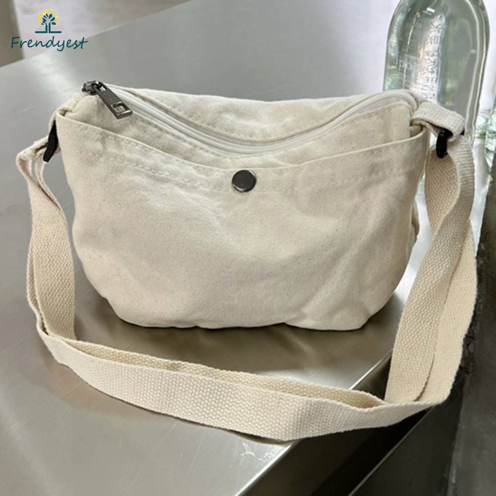 Túi Canvas Đeo Chéo Có Khóa Kéo Phong Cách Retro Thời Trang Cho Nữ