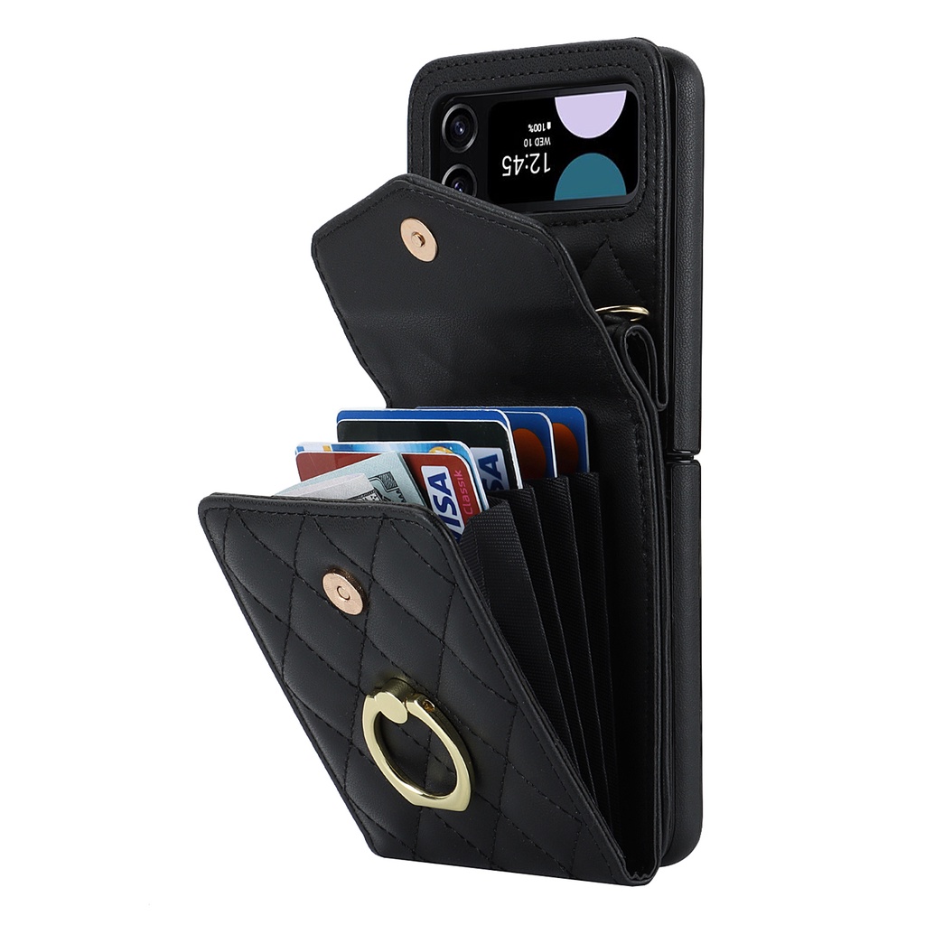 Đối với samsung galaxy z flip 3 flip4 5 bao da sang trọng có giá đỡ nhẫn bao đựng thẻ