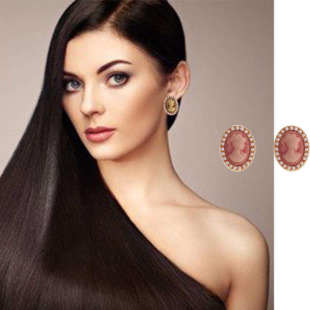 Bông Tai Đinh Tán Hình Chân Dung Tranh Sơn Dầu Cổ Điển Cho Nữ