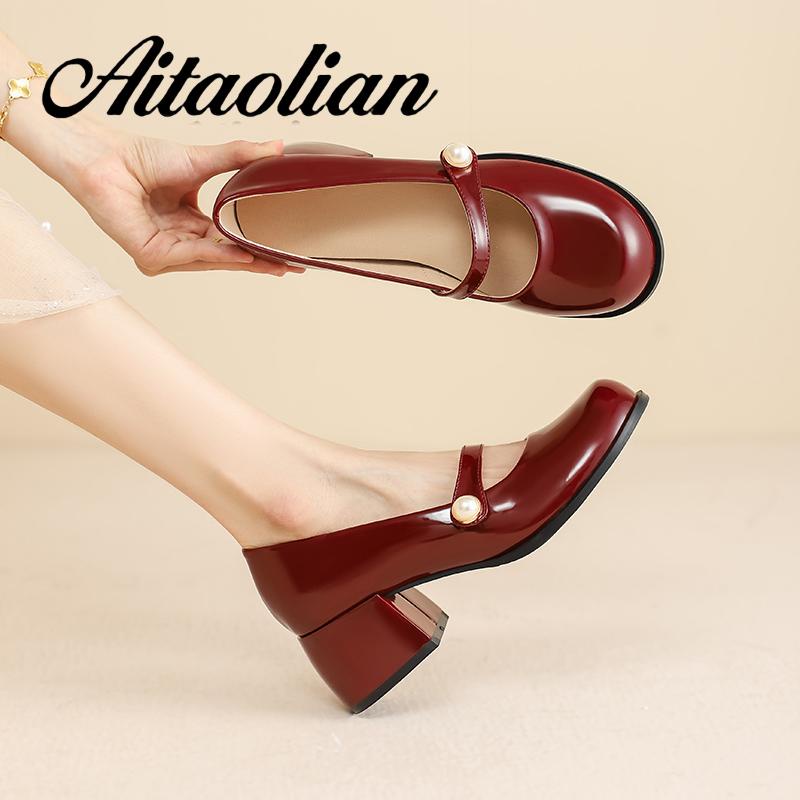 Giày Da Cao Gót 5cm Mũi Tròn Phong Cách lolita Cho Nữ