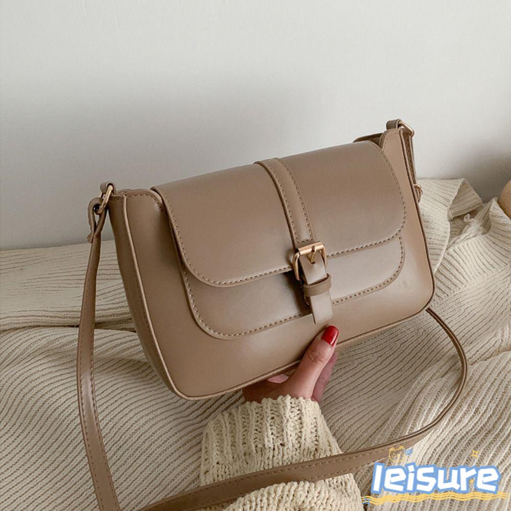 LEISURE Túi Đeo Chéo Da PU Dáng Vuông Màu Trơn Cỡ Lớn Thời Trang Cho Nữ