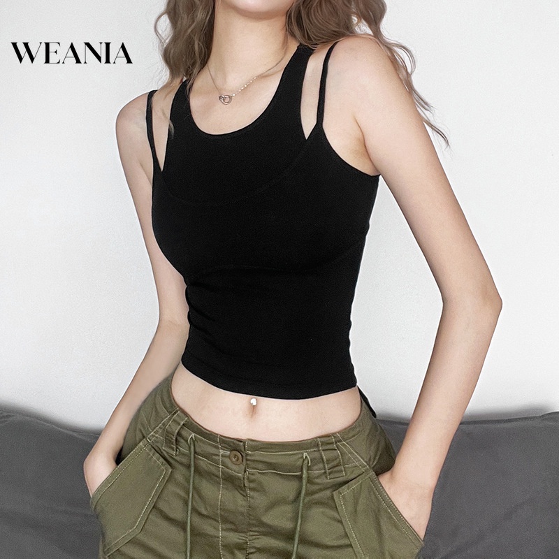 Áo Croptop Hai Dây Ôm Dáng Màu Trơn Cho Nữ