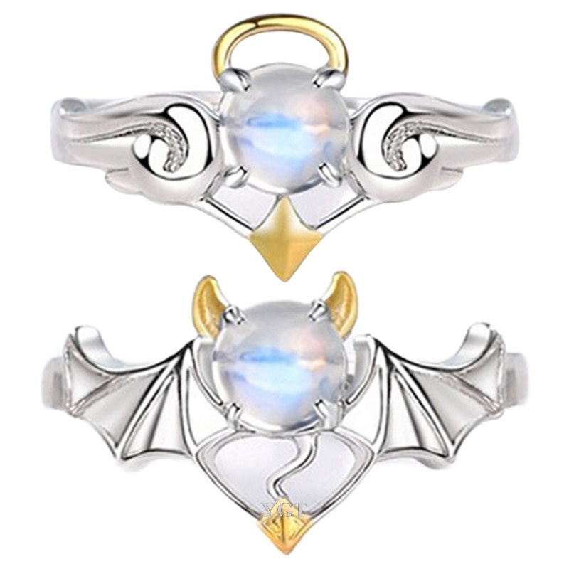 Ygt Nhẫn Mạ Bạc 925 Đính Đá Mặt Trăng Nhỏ Thiên Thần Có Thể Điều Chỉnh Kỷ Niệm Thời Trang Cho Cặp