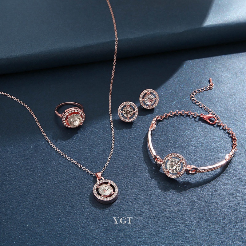 Ygt Bộ Trang Sức Vòng cổ / Nhẫn / Vòng Tay Mạ Bạc Đính Đá Zircon Tinh Tế Cho Nữ