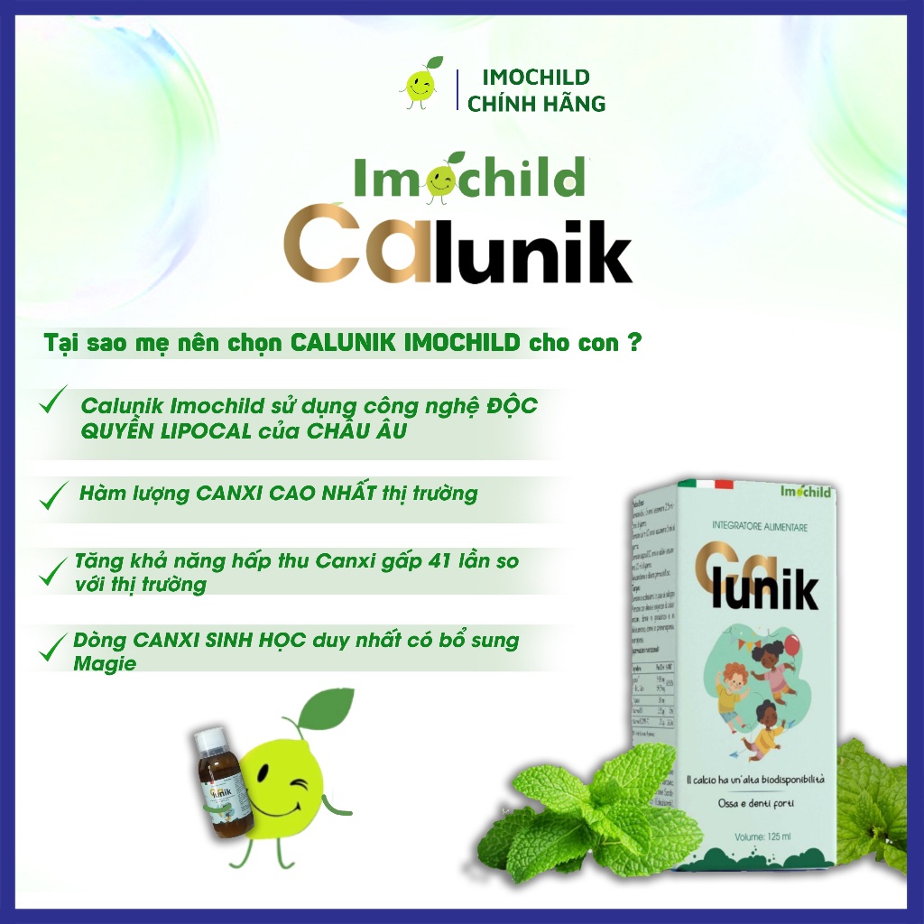 Combo 2 Hộp Tăng Đề Kháng + Canxi Calunik Imochild, Giúp Bé Cao Lớn Khỏe Mạnh - IMOCHILD Kiện 2 Hộp