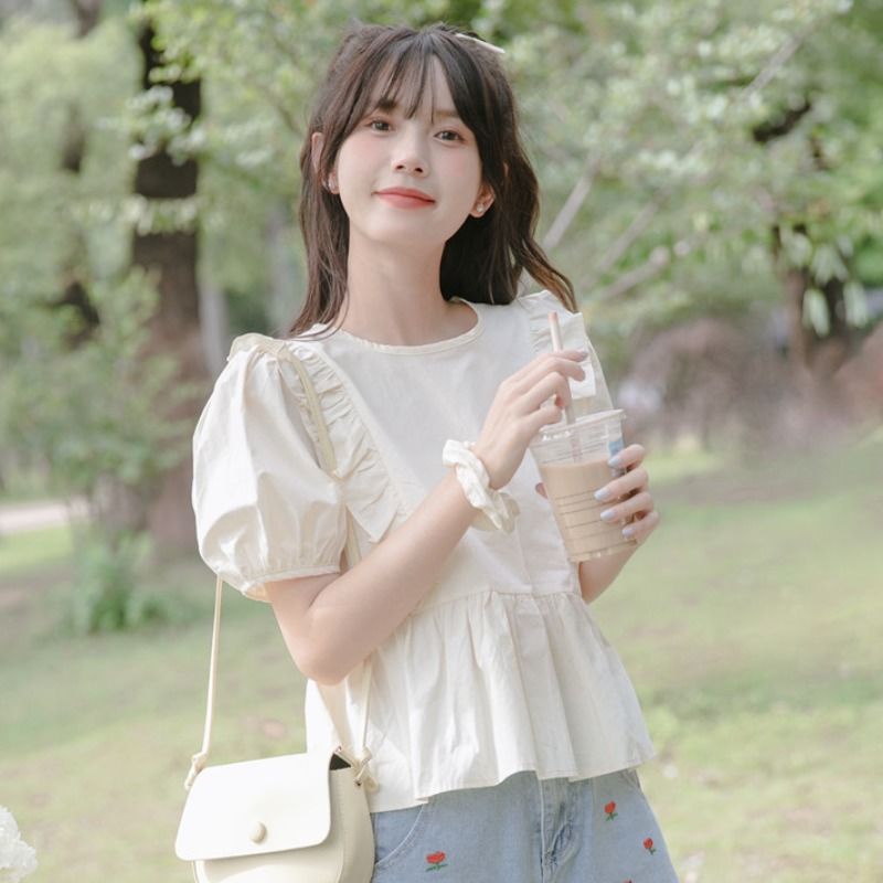 Áo Sơ Mi Ngắn Tay Phong Cách Pháp Ngọt Ngào Cho Nữ