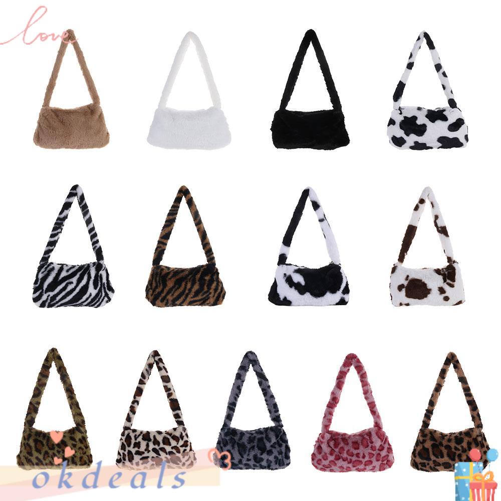 OKDEALS Túi Xách Lông Nhung Mềm Mại In Họa Tiết Da Báo Sang Trọng