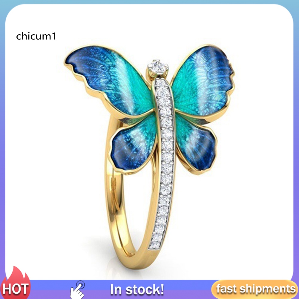 Nhẫn Đính Hôn Mỏng Hình Bướm Đính Đá Thời Trang Dành Cho Nữ