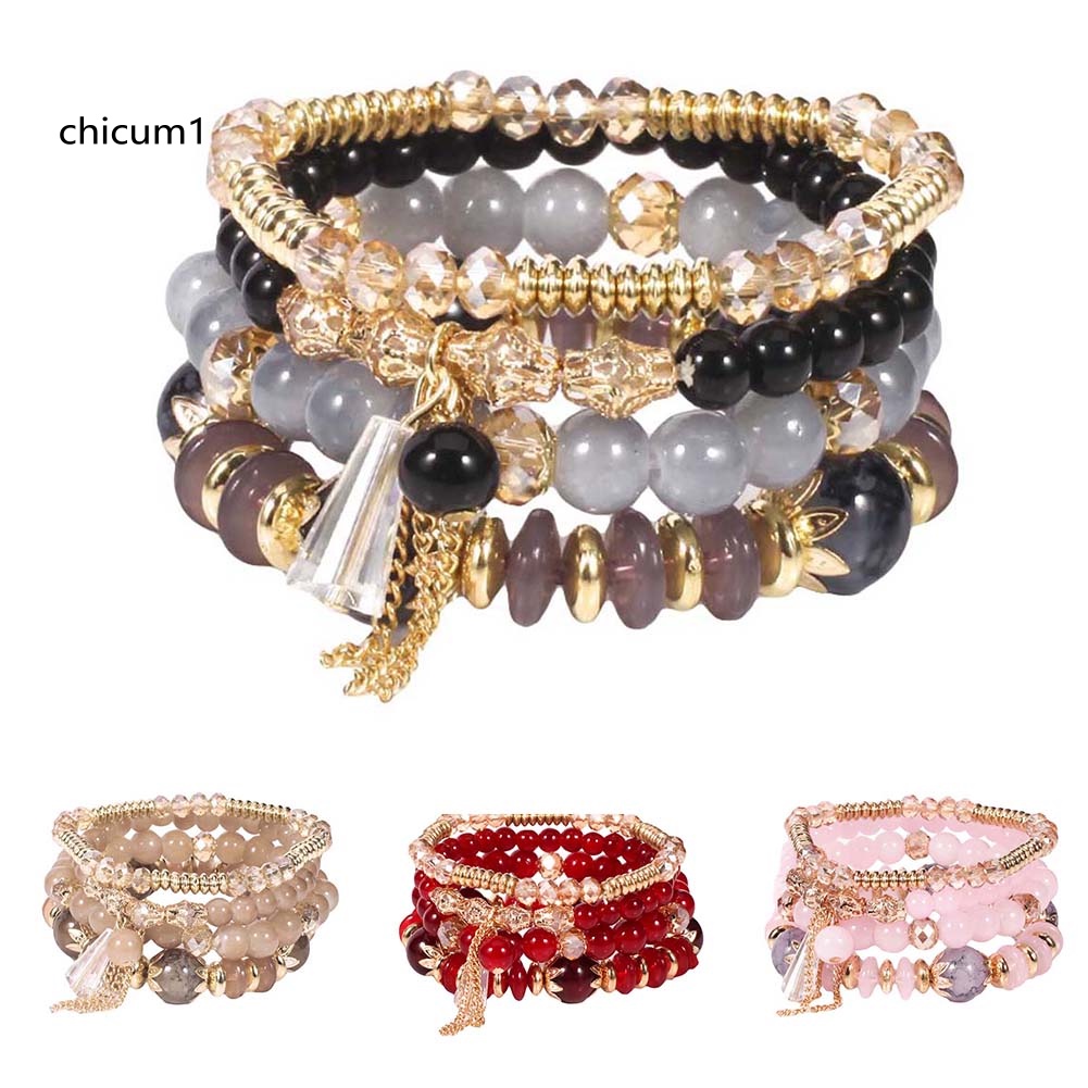 Set 4 Vòng Tay Chuỗi Hạt Phong Cách Boho