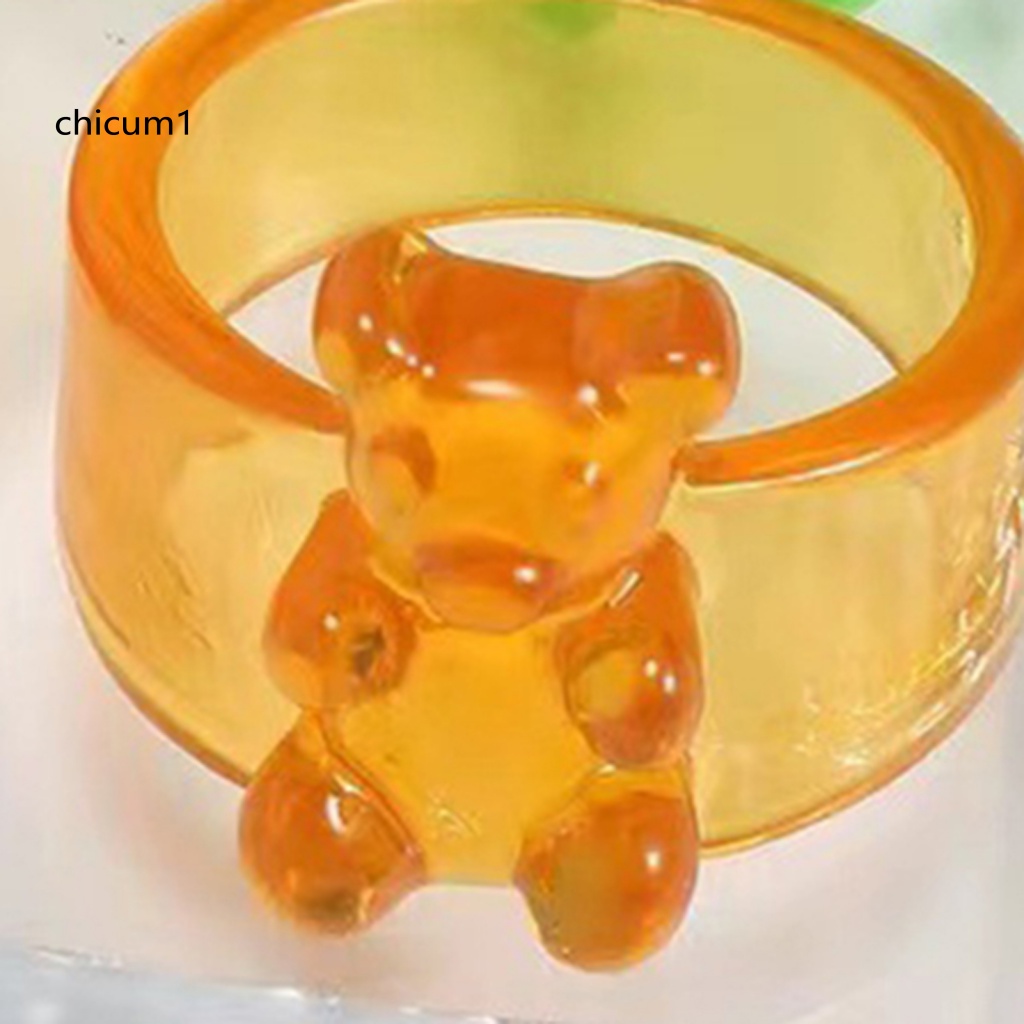 Nhẫn Acrylic Trong Suốt Màu Kẹo Hình Gấu Nhỏ Phong Cách Hàn Quốc Cho Nữ