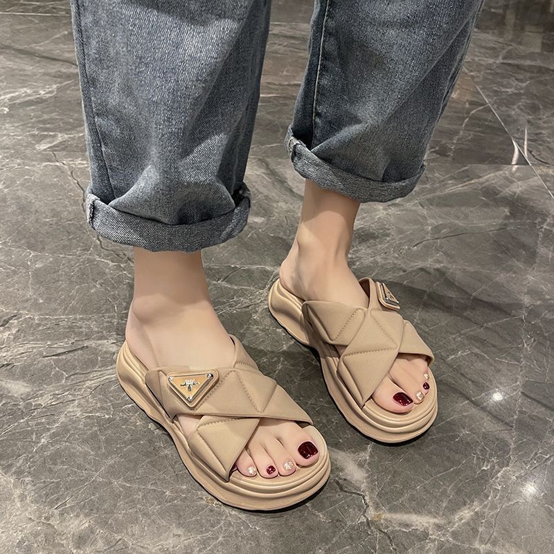 Huaqoo Dép bánh mì guốc dép giày nữ Màu Sắc Đơn Giản Thoải Mái Cao Gót Chống Trơn Trượt dép đế xuồng 30ZHDLX071303