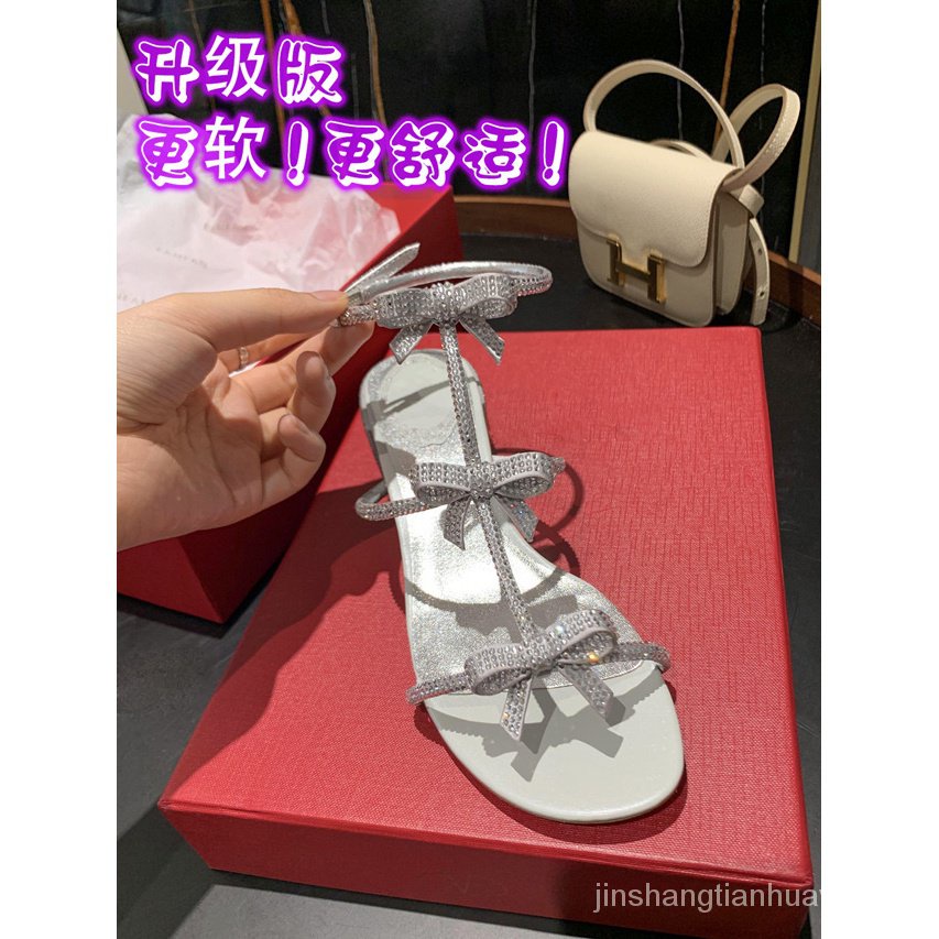 Rc Giày Sandal Cao Gót Đế Dày Quai Nơ Đính Đá Thời Trang Mùa Hè 2023