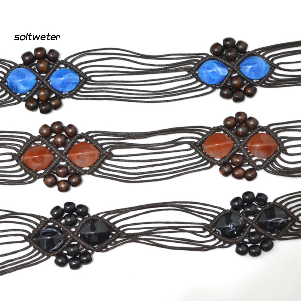 Thắt Lưng Bện Dây Bản Rộng Đính Hạt Giả Ngọc Trai Cổ Điển Cho Nữ