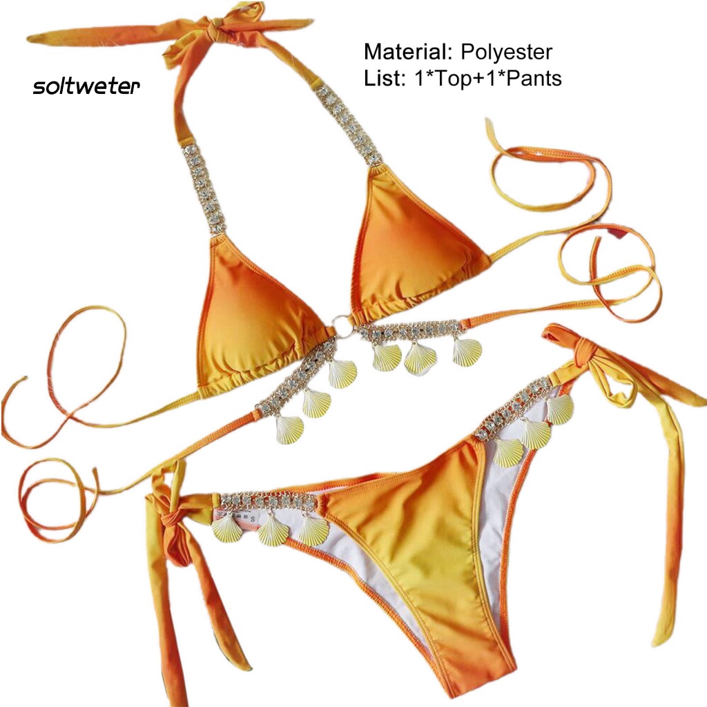 Bộ Bikini 2 Mảnh Cổ Yếm Hình Vỏ Sò Màu Gradient Bắt Mắt Dành Cho Nữ