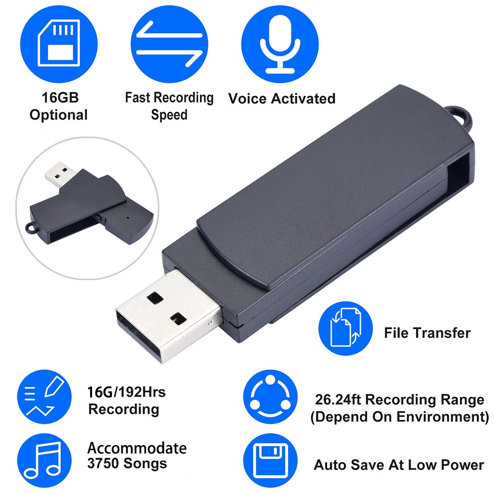 VIRWIR Máy Ghi Âm Giọng Nói Mini 16GB 10 Giờ