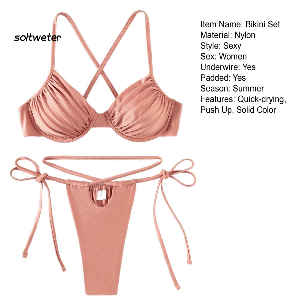 Bộ Bikini 2 Mảnh Hở Lưng Cổ Sâu Có Mút Đệm Quyến Rũ Dành Cho Nữ