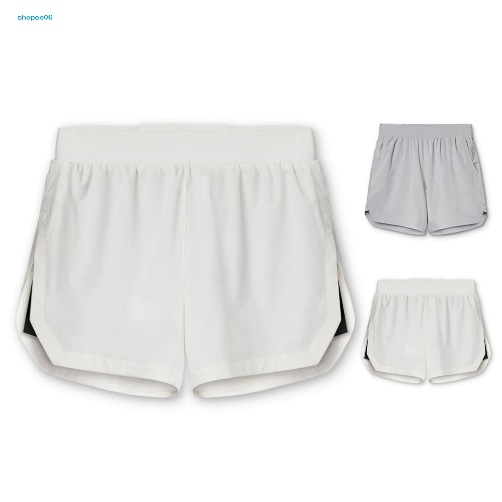 Quần Short Thể Thao Nam PEMG Lưng Thun Co Giãn Màu Trơn Hai Lớp Xẻ Tà Thấm Hút Mồ Hôi Dài Trên Đầu Gối