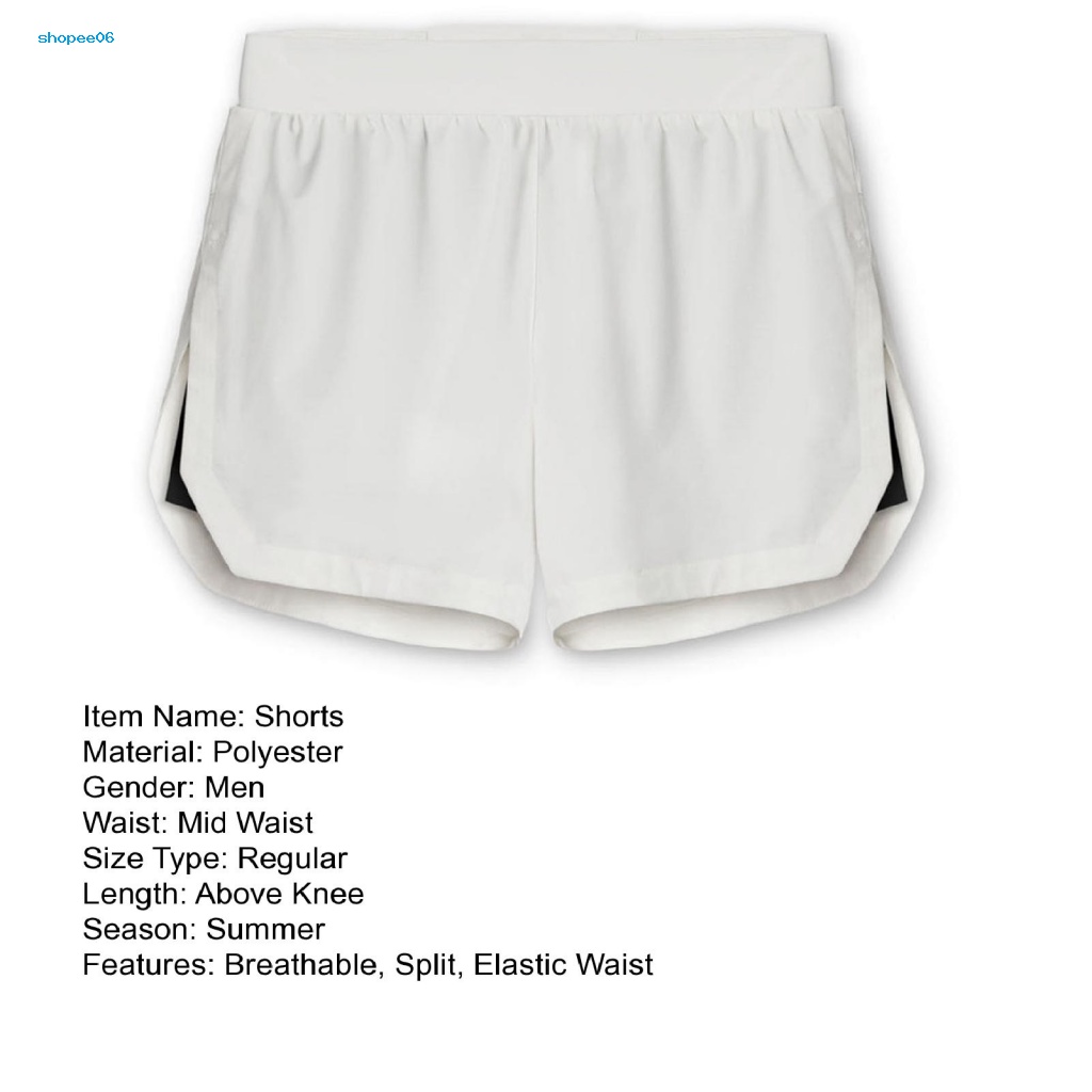 Quần Short Thể Thao Nam PEMG Lưng Thun Co Giãn Màu Trơn Hai Lớp Xẻ Tà Thấm Hút Mồ Hôi Dài Trên Đầu Gối